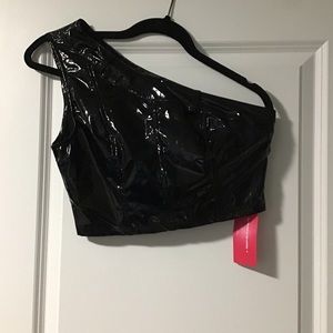 One Shoulder Faux Latex Crop Top